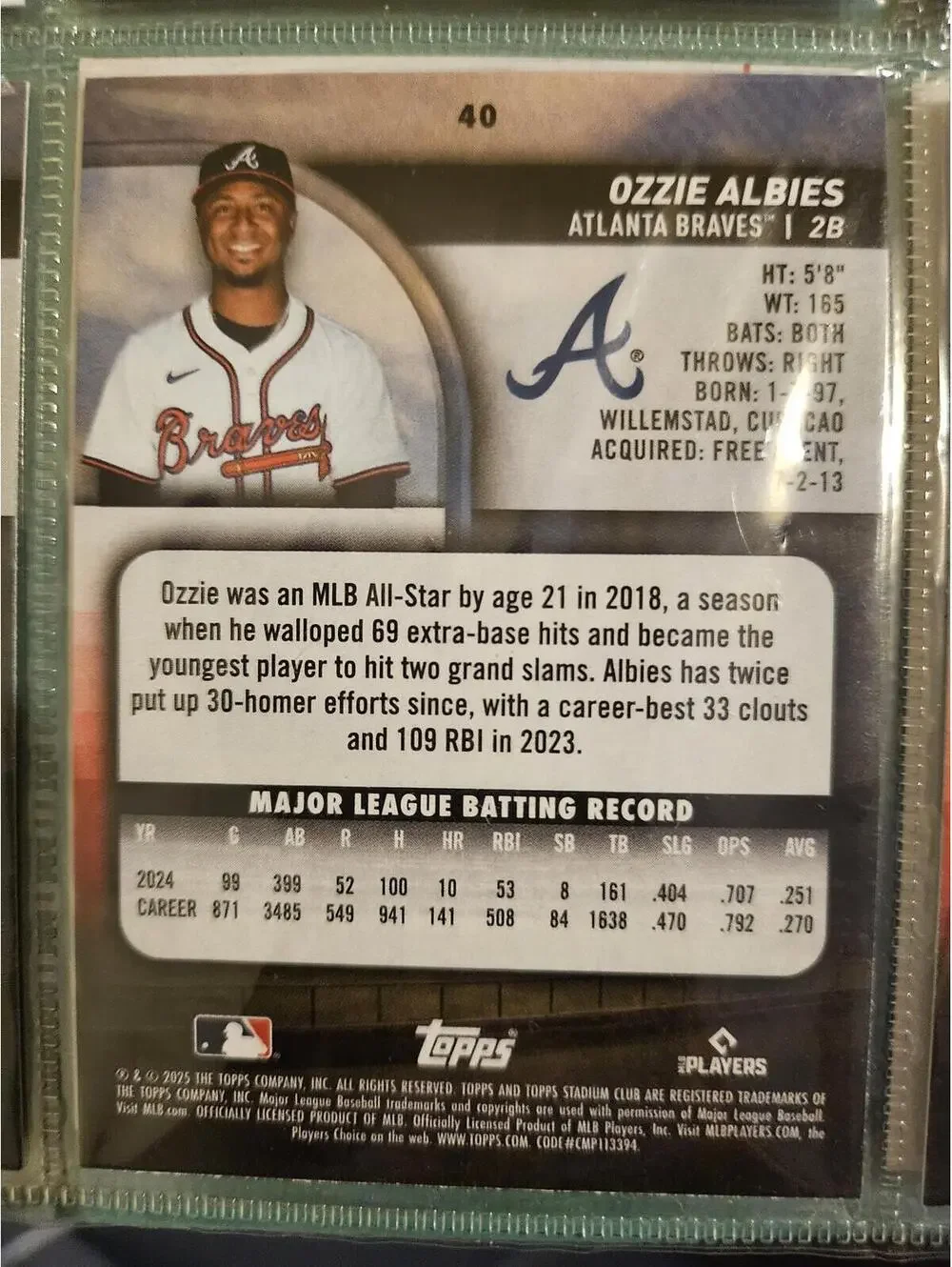 Ozzie Albies - 2025 Stadium Club  #40 - Braves - RAW Mint